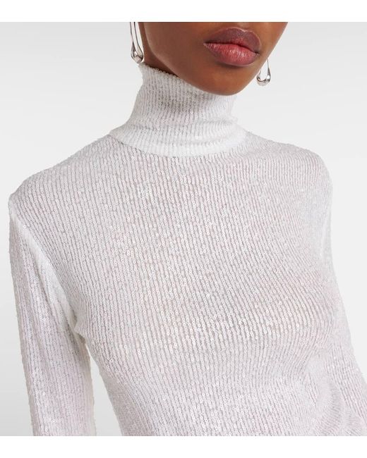 Jersey De Cuello Alto Acanalado Con Lentejuelas Norma Kamali de color White