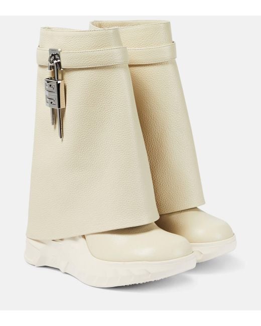 Givenchy Natural Shark Lock Biker Ankle Boots In Grained Leather
