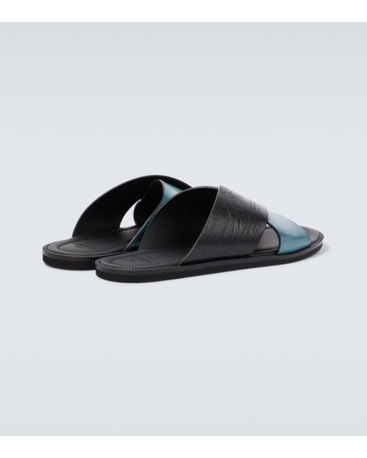 Berluti Blue Sifnos Scritto Leather Sandals for men