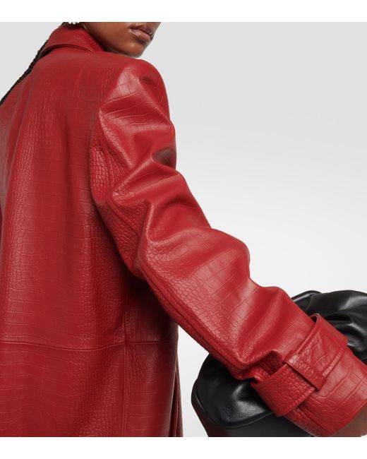 Alessandra Rich Oversized Embossed Leather Coat in Red | Lyst UK