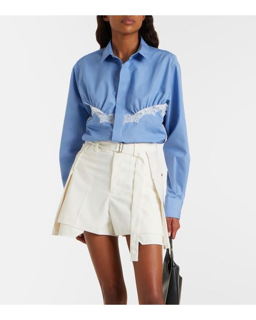 Sacai Blue Lace-Trimmed Striped Cotton-Blend Poplin Shirt