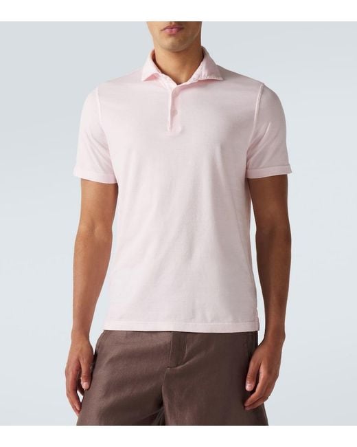 Fedeli Pink Cotton Jersey Polo Shirt for men