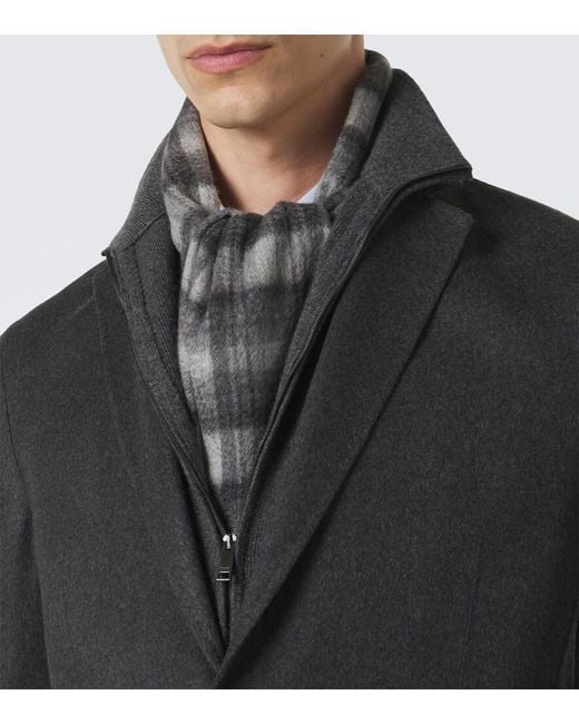 Zegna White Checked Fringed Cashmere Scarf for men