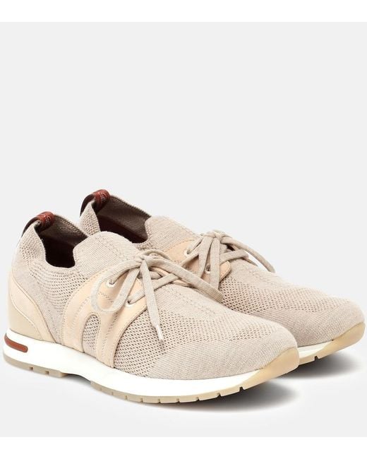 Loro Piana Natural Lace-Up Sock-Ankle Sneakers