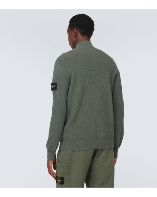 Stone Island Green Compass Cotton Zip-up Sweater for men