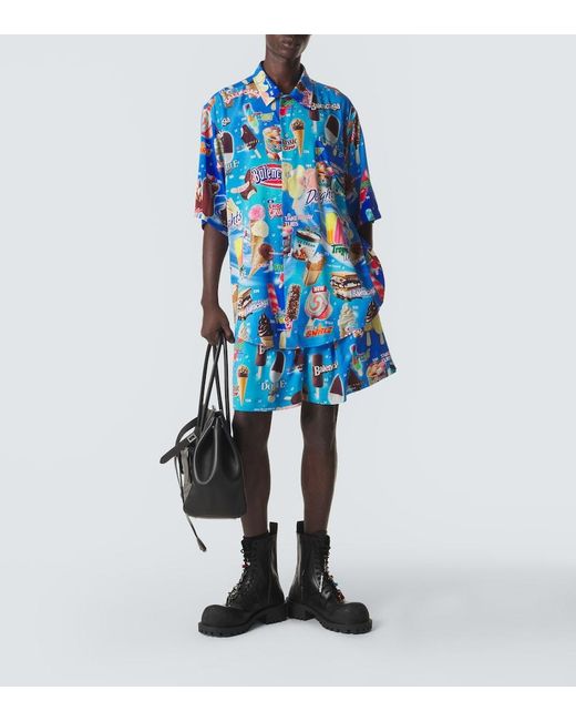 Balenciaga Blue Printed Satin Shirt for men