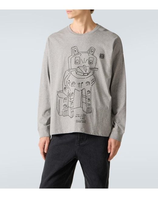 Loewe Gray X Louis Wain Embroidered Cotton Jersey T-Shirt for men