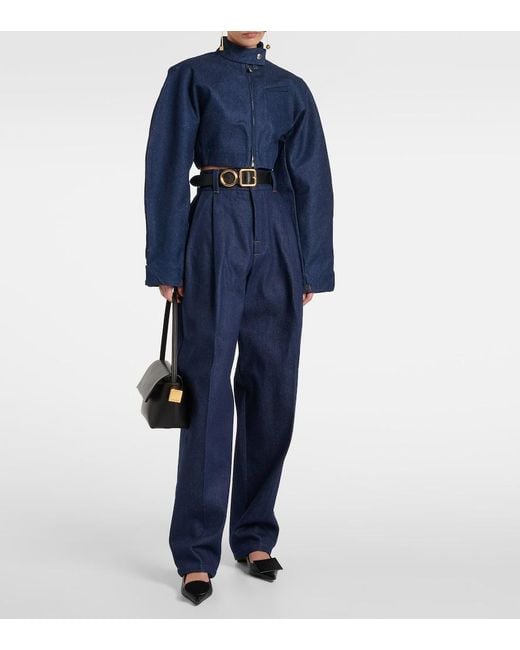 Jacquemus Blue Cropped Indigo Denim Moto Jacket