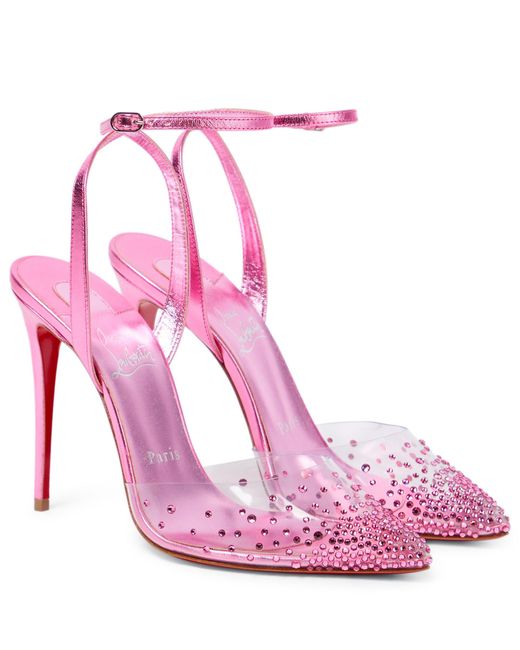 Christian Louboutin Leather Spikaqueen 100 Embellished Pvc Pumps in Pink | Lyst