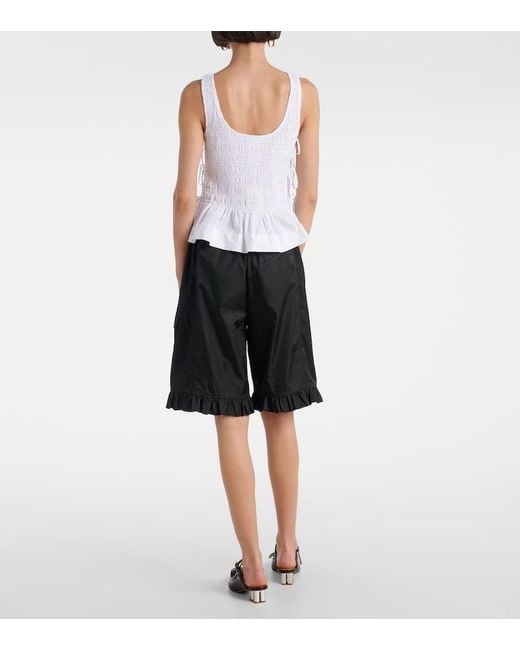 Ganni White Shirred Cotton Top