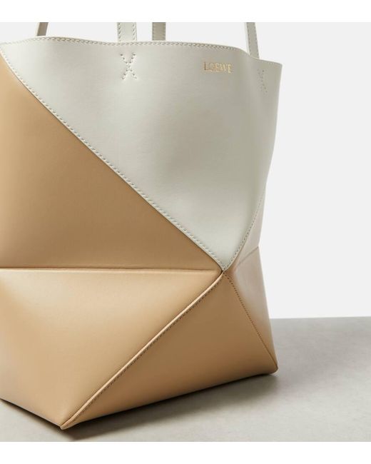 Loewe White Medium Leather Puzzle Fold Tote Bag