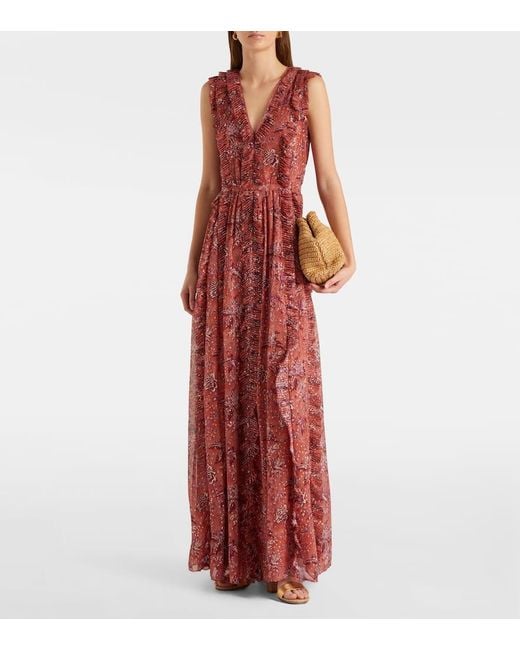 Ulla Johnson Red Aida Ruffled Silk-Blend Chiffon Maxi Dress