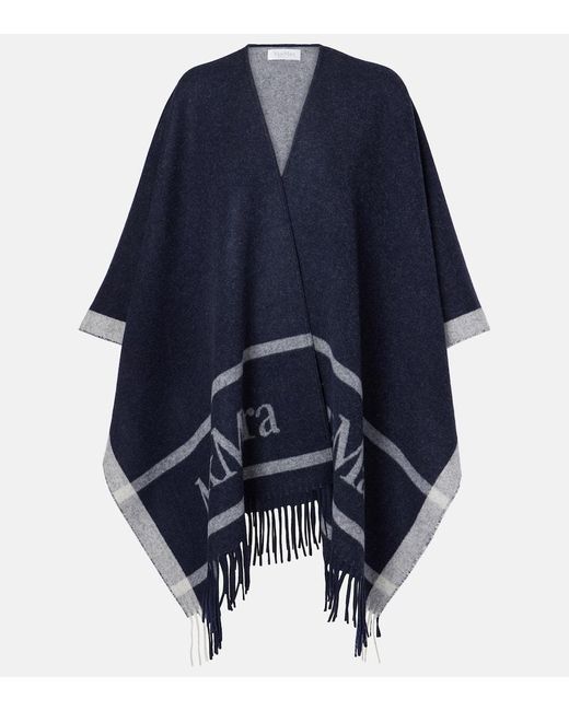Max Mara Blue Hilde Wool Jacquard Shawl