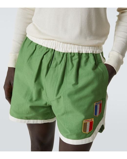 Bode Green Euro Applique Cotton Shorts for men