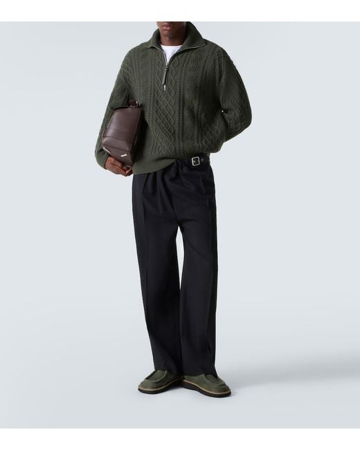 Loewe Green Aran-Knit Wool Half-Zip Turtleneck Sweater for men