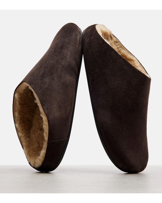 The Row Brown Hudson Shearling-Lined Suede Mules