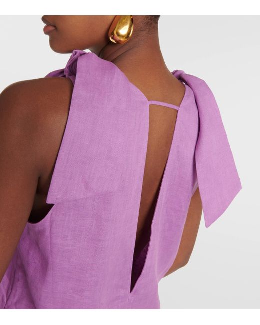 Adriana Degreas Purple Bow-detail Open-back Linen Maxi Dress