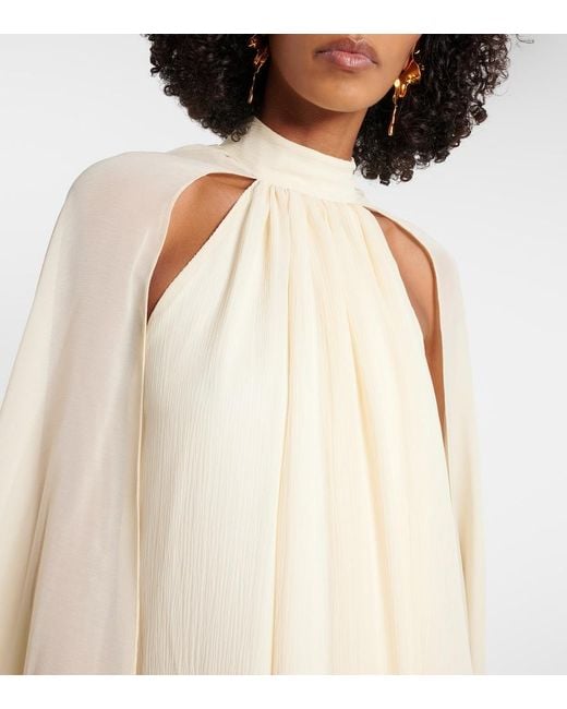 Taller Marmo Natural Feather-Trimmed Silk Gown