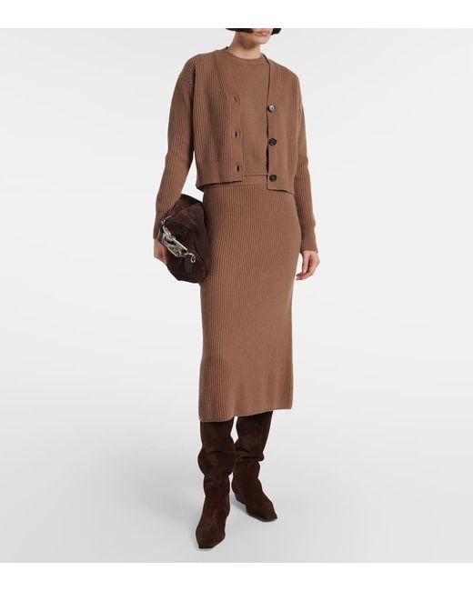 Max Mara Brown Just Ribbed-Knit Wool And Cashmere Midi Skirt