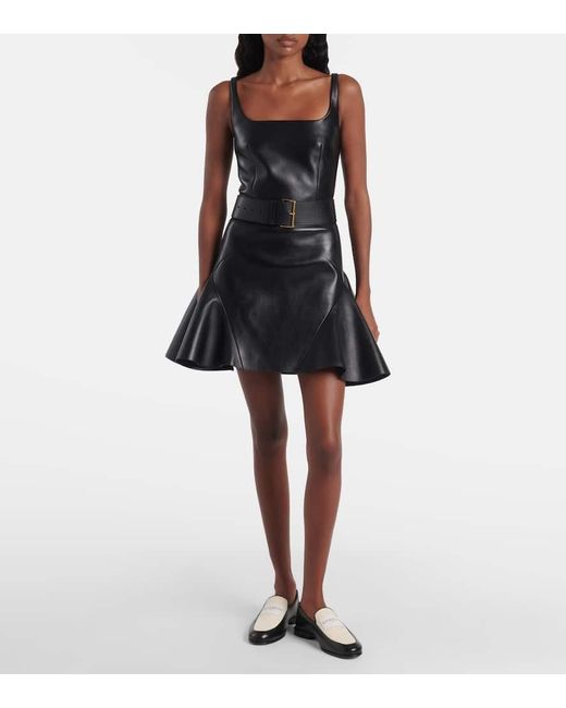 Vestido Corto De Piel Con Volantes Givenchy de color Black