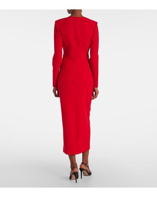 Roland Mouret Red Floral-Applique Crepe Midi Dress