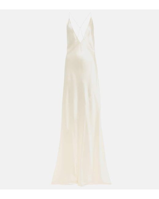 Saint Laurent White Open-back Silk-satin Maxi Dress