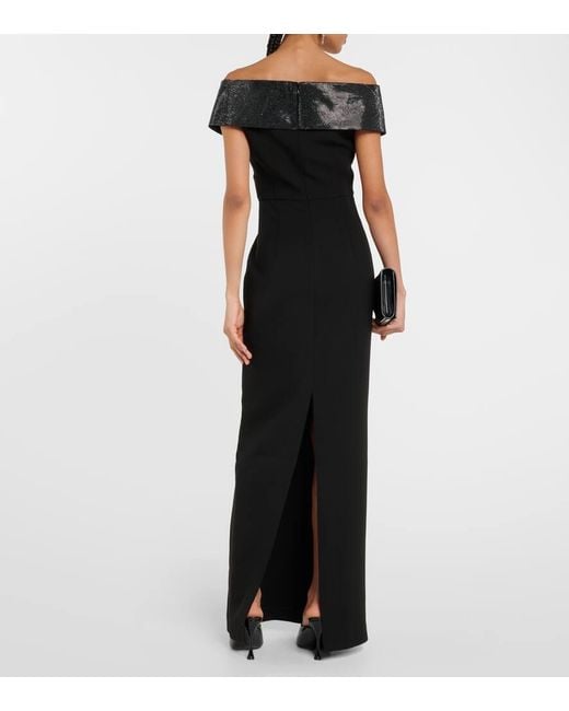 Roland Mouret Black Off-Shoulder-Robe Aus Cady Mit Samt