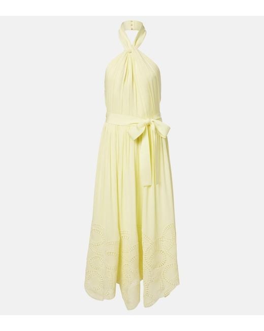 Elie Saab Yellow Halterneck Silk-Blend Midi Dress