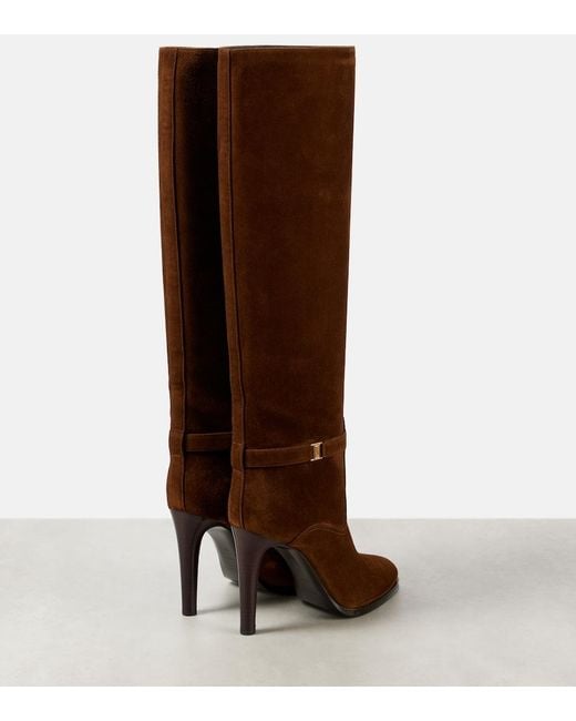 Saint Laurent Brown Diane 100 Suede Knee-High Boots
