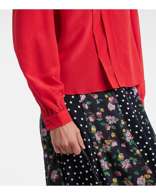 Rixo Red Emelin Floral-Applique Silk Blouse