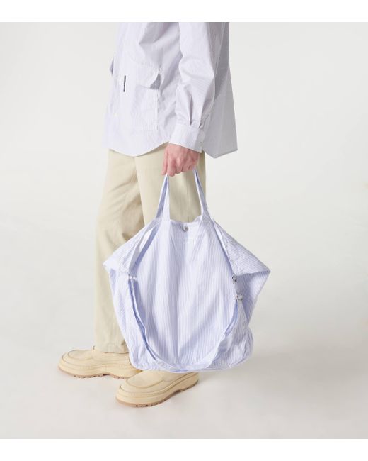 Comme des Garçons White Striped Canvas Tote Bag for men