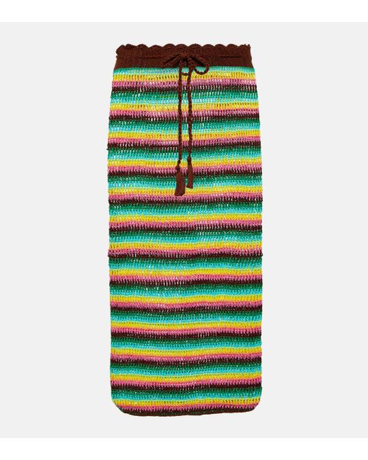 Anna Kosturova Green Striped Crochet Cotton Midi Skirt