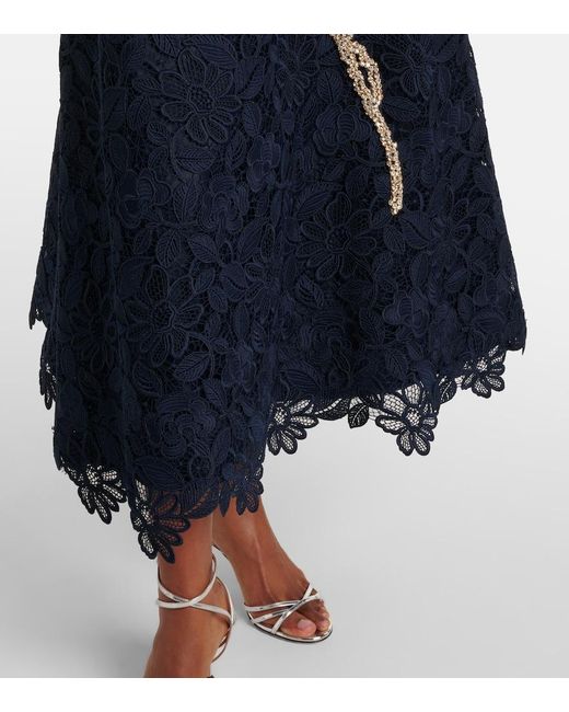 Costarellos Blue Mariela Applique Lace Gown