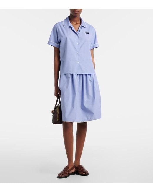 Miu Miu Blue Gingham Lace-Trimmed Cotton Poplin Shirt