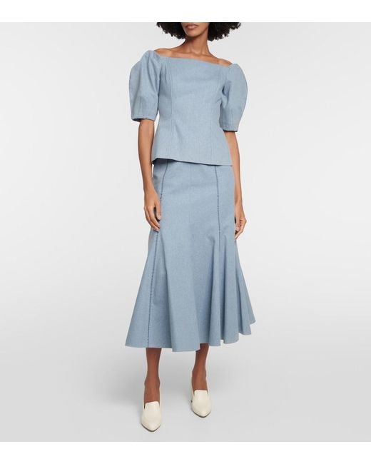 Gabriela Hearst Blue Ellen Off-Shoulder Cotton Top