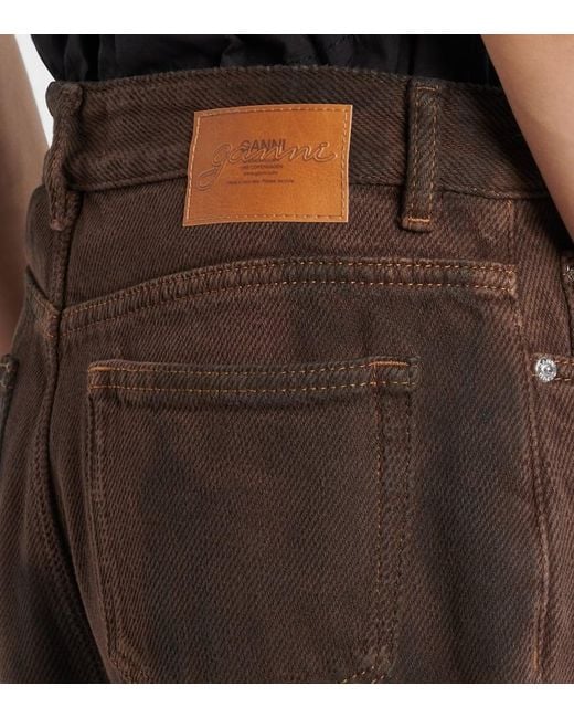Ganni Brown High-Rise Wide-Leg Jeans