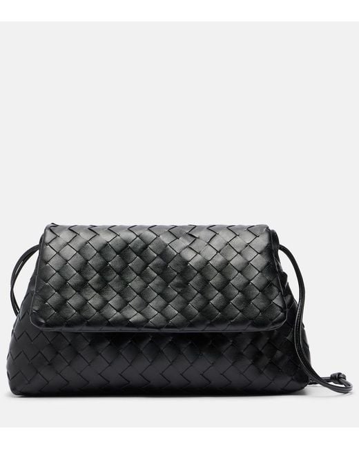 Bottega Veneta Black Giorno Small Intrecciato Leather Shoulder Bag