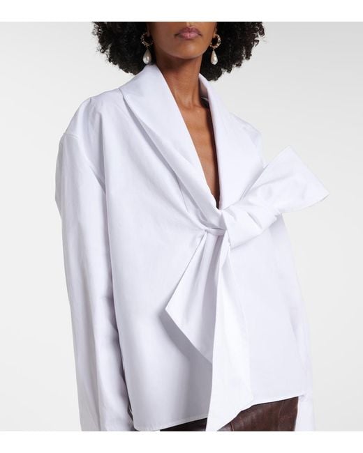 Saint Laurent White Bow-Detail Cotton Poplin Shirt