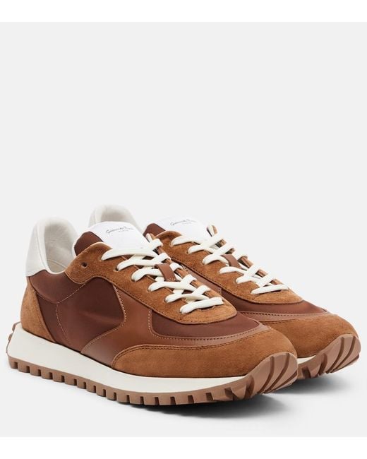 Gianvito Rossi Brown Gravel Leather And Suede Sneakers