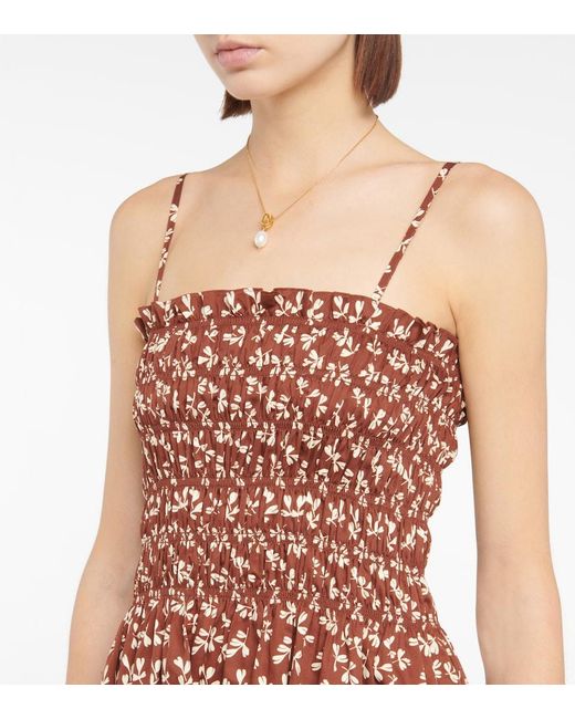 Tory Burch Multicolor Printed Smocked Cotton Minidress