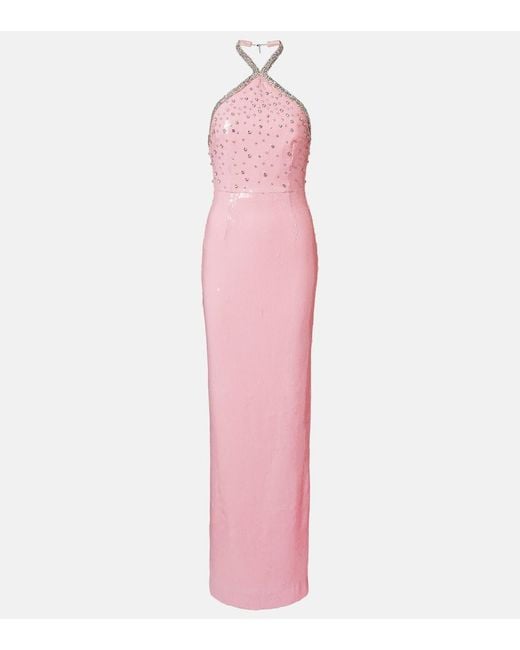 Rebecca Vallance Pink Lydia Sequined Halterneck Gown
