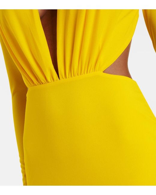 Alex Perry Yellow Ruched Open-Back Crepe Jersey Gown