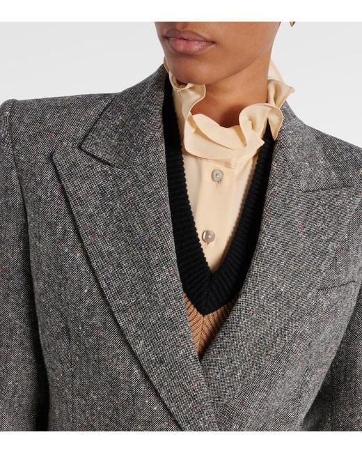 Valentino Gray Double-Breasted Wool-Blend Blazer