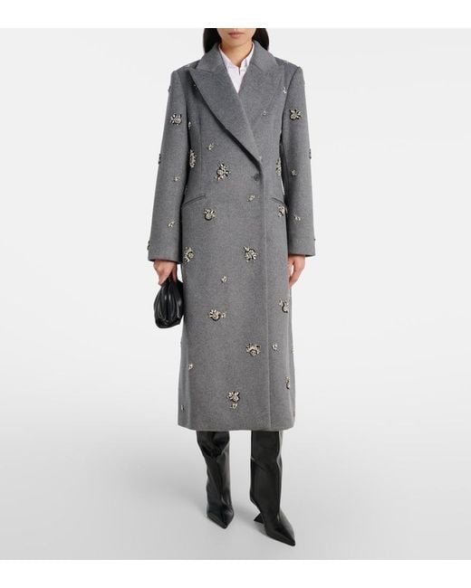 Jonathan Simkhai Gray Gianni Embellished Wool-Blend Coat