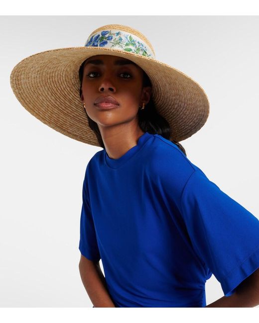 Ferragamo Metallic Scarf-Detail Raffia Sun Hat