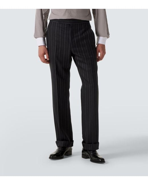 Tom Ford Black Striped Wool Straight Pants for men