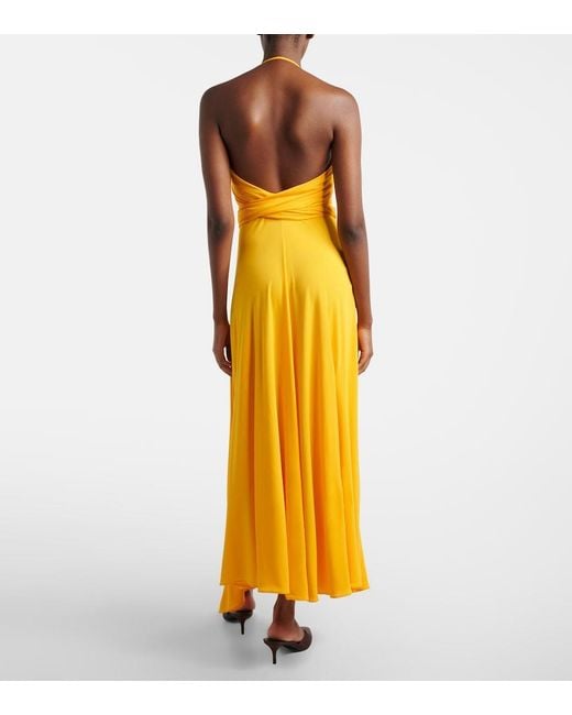 Alaïa Yellow Draped Halterneck Jersey Maxi Dress