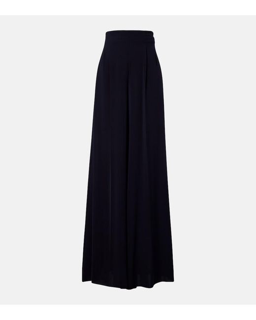 Max Mara Blue High-Rise Cady Wide-Leg Pants