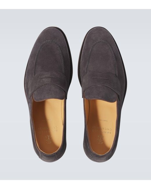 Brunello Cucinelli Black Suede Loafers for men