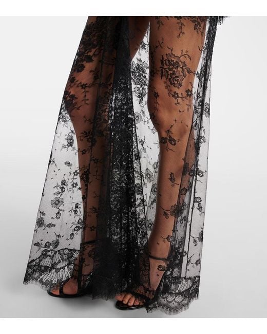 Alessandra Rich Black Bow-Detail Cotton-Blend Lace Gown